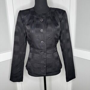 Isabella Black Plaid Textured Button Front‎ Blazer Jacket | Size 6